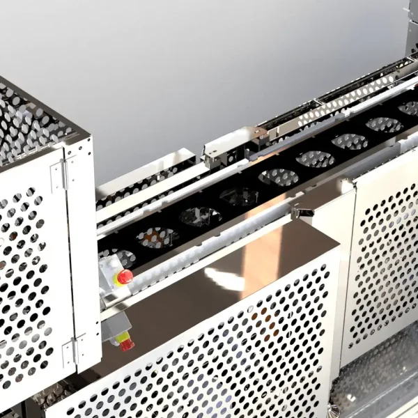 This is a 3D model rendering of an FEMC Fixtured Belt Conveyor.