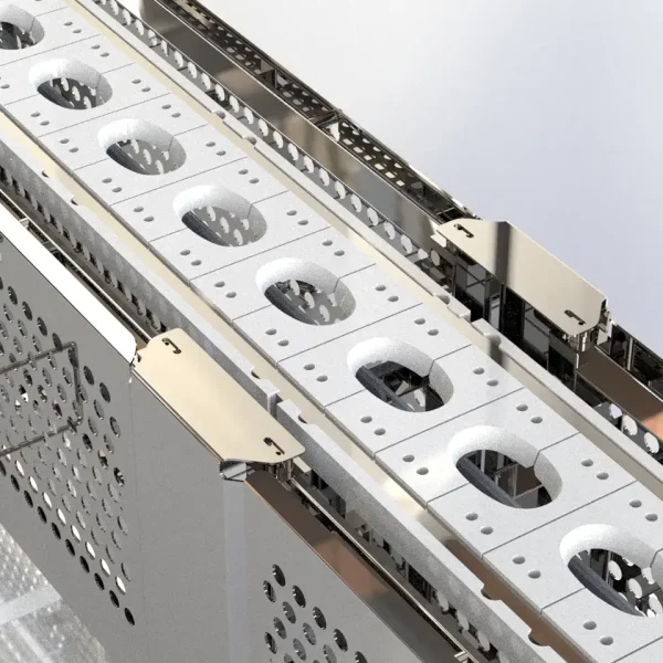 This is a 3D model rendering of an FEMC Fixtured Belt Conveyor.