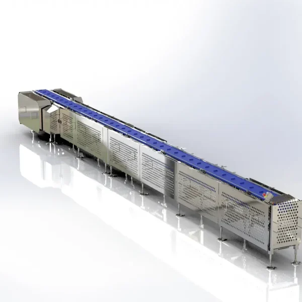 This is a 3D model rendering of an FEMC Flighted Belt Conveyor.