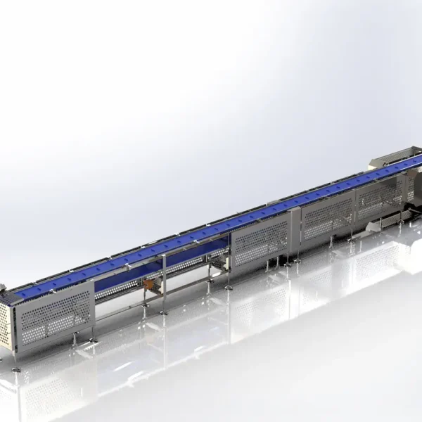 This is a 3D model rendering of an FEMC Flighted Belt Conveyor.