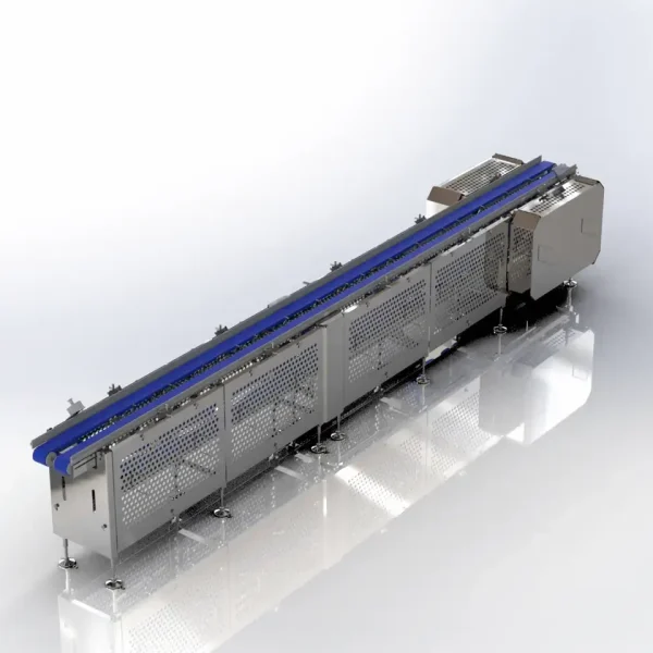 This is a 3D model rendering of an FEMC Flighted Belt Conveyor.