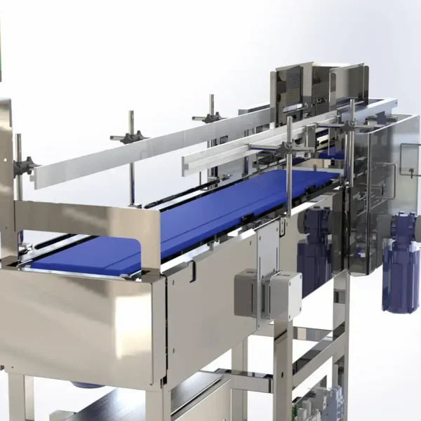 This is a 3D model rendering of an FEMC Flat Belt Conveyor.