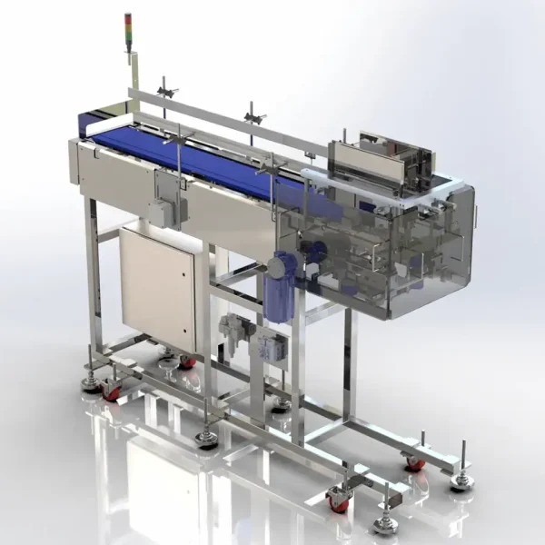 This is a 3D model rendering of an FEMC Flat Belt Conveyor.