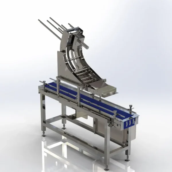 FEMC automated lidder machine applying snap-on lids in food packaging line