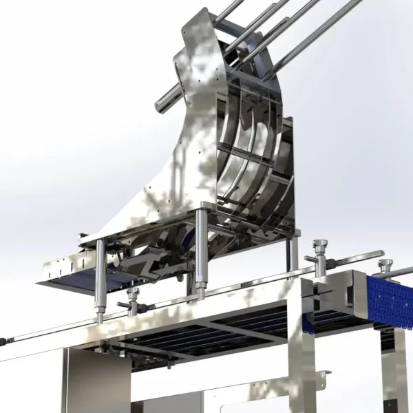 Close-up of automated lidder equipment securing lids on trays and containers